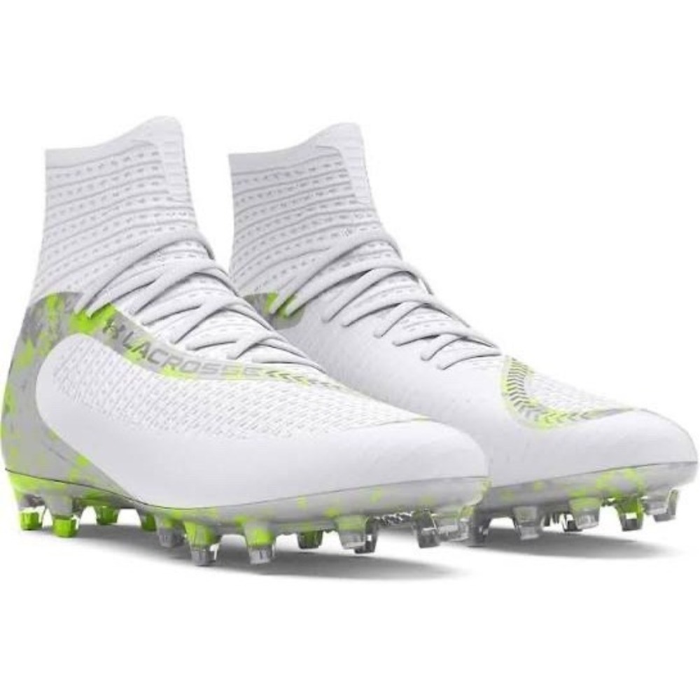New Mens Under Armour Highlight Pro LE Lacrosse‎ Cleats Size 8 White Neon Silver